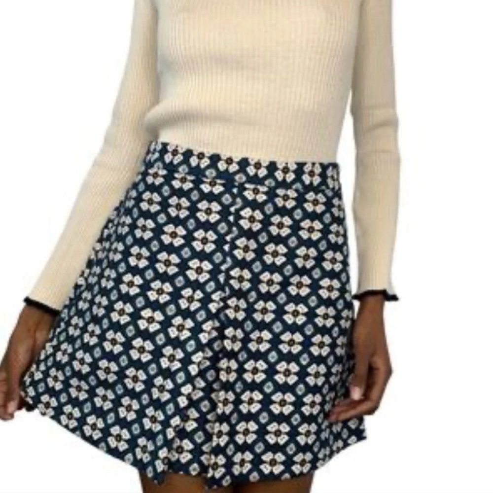 Zara Navy and White Skater Skirt